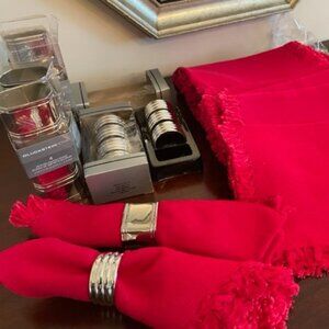 Vintage NWT 16 Cotton Napkins &16 Gluckstein Pewter & 8 Silver Plated Rings